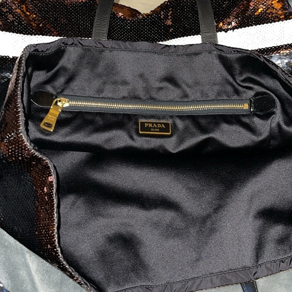 Preloved Prada sequins open tote pristine condition side pocket hardware is gold - Picture 10 of 12